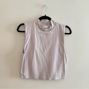 Aritzia Babaton Contour Mock Neck Cropped Sleeveless Neutral Top L